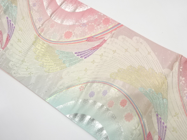 JAPANESE KIMONO / ANTIQUE FUKURO OBI / SILK / WOVEN PEACOCK & KIKU